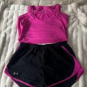 Under Armour shorts and Gapfit Fuchsia Tank and Black Shorts Combo